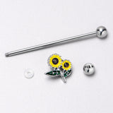 14G Cheery Inlay Sunflowers Industrial Barbell 38mm