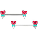 14G 9/16 Sweet Happy Heart Lollipop Barbell Nipple Ring Set