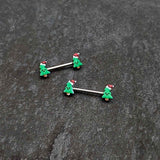 14G 9/16 Happy Christmas Tree Hat Barbell Nipple Ring Set