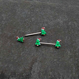 14G 9/16 Happy Christmas Tree Hat Barbell Nipple Ring Set