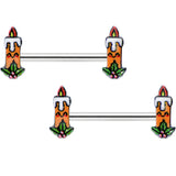 14G 9/16 Sweet Holiday Christmas Candle Barbell Nipple Ring Set