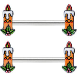 14G 9/16 Sweet Holiday Christmas Candle Barbell Nipple Ring Set