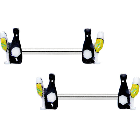 14G 9/16 Champagne Bottle Flute Yellow Barbell Nipple Ring Set