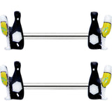14G 9/16 Champagne Bottle Flute Yellow Barbell Nipple Ring Set