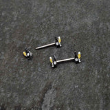 14G 9/16 Champagne Bottle Flute Yellow Barbell Nipple Ring Set