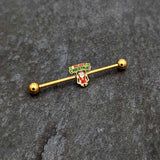 14G Gold Hue Merry Christmas Santa Inlaid Industrial Barbell 38mm
