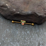 14G Gold Hue Merry Christmas Santa Inlaid Industrial Barbell 38mm