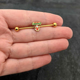 14G Gold Hue Merry Christmas Santa Inlaid Industrial Barbell 38mm
