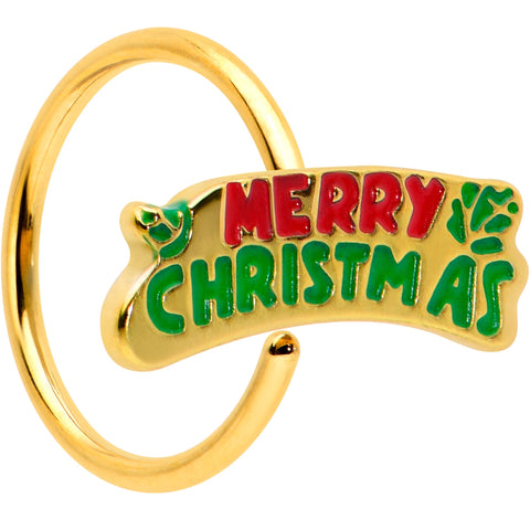 20G 5/16 Gold Tone Merry Christmas Inlaid Nose Hoop