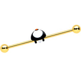 14G Gold Tone Round Penguin Face Holiday Industrial Barbell 38mm