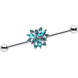 14G Blue CZ Gem Ornate Snowflake Industrial Barbell 38mm