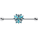 14G Blue CZ Gem Ornate Snowflake Industrial Barbell 38mm