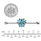 14G Blue CZ Gem Ornate Snowflake Industrial Barbell 38mm