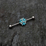 14G Blue CZ Gem Ornate Snowflake Industrial Barbell 38mm