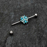 14G Blue CZ Gem Ornate Snowflake Industrial Barbell 38mm