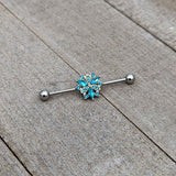 14G Blue CZ Gem Ornate Snowflake Industrial Barbell 38mm