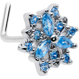 20G 7mm Blue CZ Gem Snowflake Blues L Shape Nose Ring