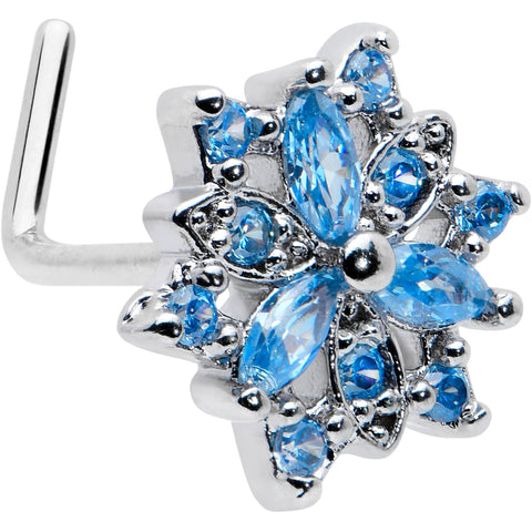 20G 7mm Blue CZ Gem Snowflake Blues L Shape Nose Ring