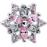 20G 7mm Pink Clear CZ Gem Snowflake L Shape Nose Ring