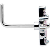 20G 7mm Pink Clear CZ Gem Snowflake L Shape Nose Ring