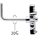 20G 7mm Pink Clear CZ Gem Snowflake L Shape Nose Ring