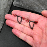 14G 11/16 Black Vampire Fangs Chain Dangle Nipple Ring Set