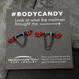 14G 11/16 Black Vampire Fangs Chain Dangle Nipple Ring Set