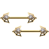 14G 5/8 Clear Gem Gold Tone Spider Bat Barbell Nipple Ring Set