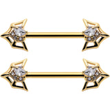 14G 5/8 Clear Gem Gold Tone Spider Bat Barbell Nipple Ring Set