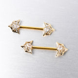 14G 5/8 Clear Gem Gold Tone Spider Bat Barbell Nipple Ring Set