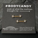 14G 5/8 Clear Gem Gold Tone Spider Bat Barbell Nipple Ring Set