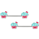14G 9/16 Sweet Happy Cupcake Barbell Nipple Ring Set