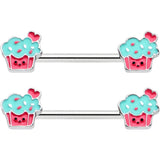 14G 9/16 Sweet Happy Cupcake Barbell Nipple Ring Set