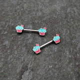 14G 9/16 Sweet Happy Cupcake Barbell Nipple Ring Set