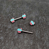 14G 9/16 Sweet Happy Cupcake Barbell Nipple Ring Set