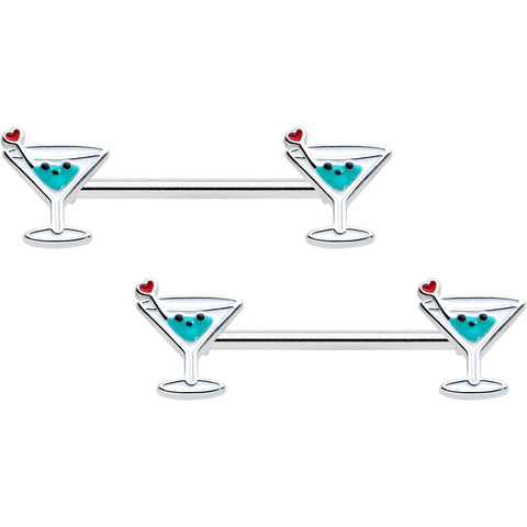 14G 9/16 Sweet Martini Glass Heart Barbell Nipple Ring Set