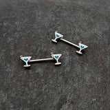 14G 9/16 Sweet Martini Glass Heart Barbell Nipple Ring Set