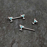 14G 9/16 Sweet Martini Glass Heart Barbell Nipple Ring Set