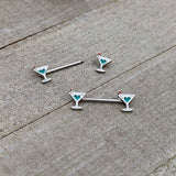 14G 9/16 Sweet Martini Glass Heart Barbell Nipple Ring Set