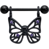 14G 11/16 Purple CZ Gem Black Skull Butterfly Dangle Nipple Ring Set