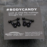 14G 11/16 Purple CZ Gem Black Skull Butterfly Dangle Nipple Ring Set