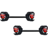 14G 9/16 Red CZ Gem Black Scroll Moon Heart Barbell Nipple Ring Set