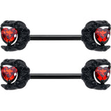 14G 9/16 Red CZ Gem Black Scroll Moon Heart Barbell Nipple Ring Set
