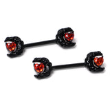 14G 9/16 Red CZ Gem Black Scroll Moon Heart Barbell Nipple Ring Set