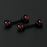 14G 9/16 Red CZ Gem Black Scroll Moon Heart Barbell Nipple Ring Set