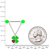 14G 11/16 Ladybug Shamrock UV Glow Chain Dangle Nipple Ring Set