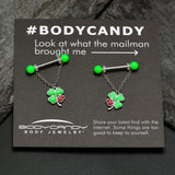 14G 11/16 Ladybug Shamrock UV Glow Chain Dangle Nipple Ring Set