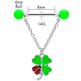 14G 11/16 Ladybug Shamrock UV Glow Chain Dangle Nipple Ring Set