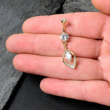 Clear CZ Gem Gold Tone Lush Leaf Dangle Belly Ring