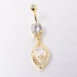 Clear CZ Gem Gold Tone Lush Leaf Dangle Belly Ring